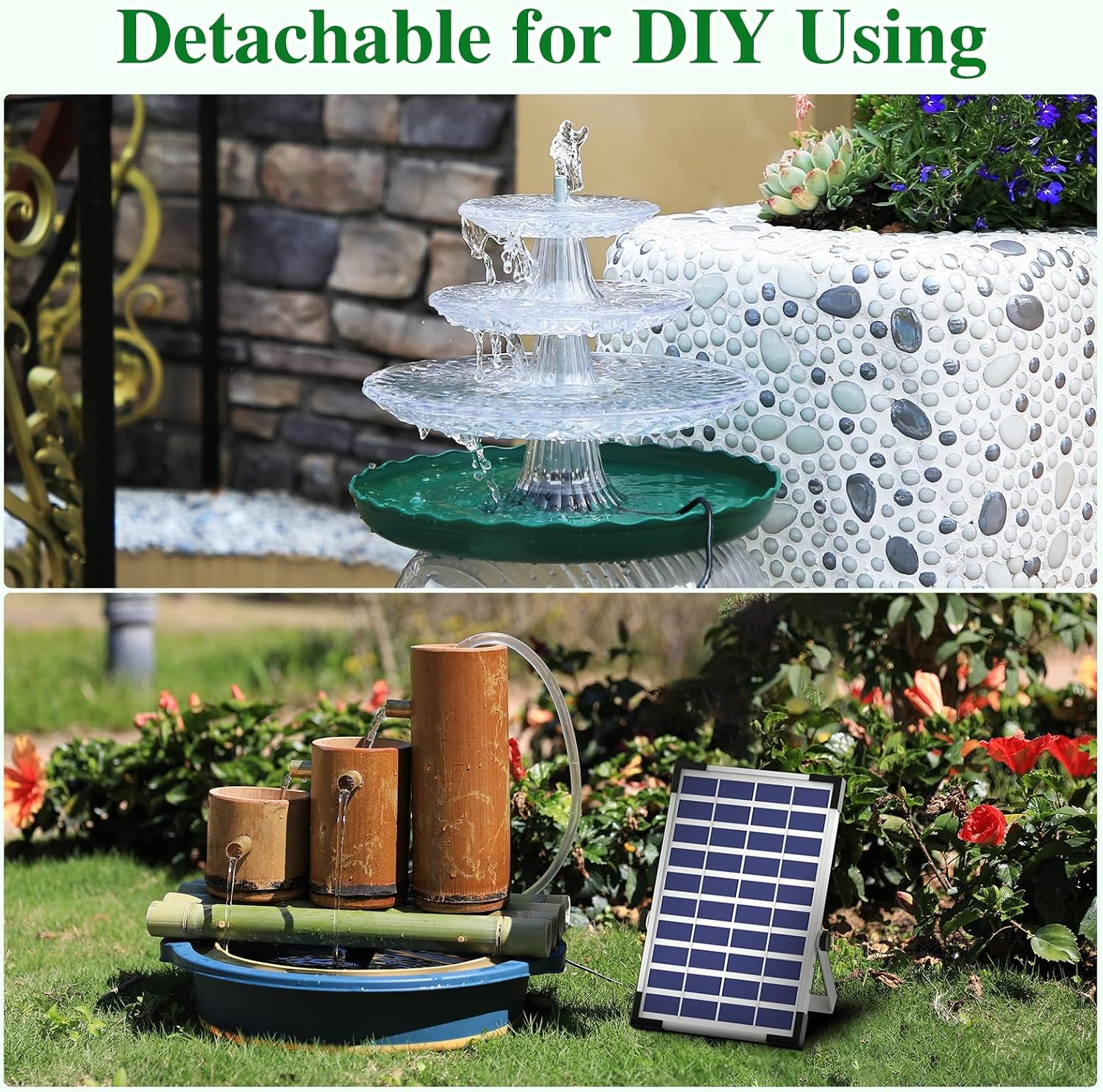 image:imageAISITIN 3 Tiered Bird Bath with 55W Solar Pump DIY Solar Pump Detachable and Suitable for Hummingbird Bird Bath Garden Decoration Outdoor Bird Feeder