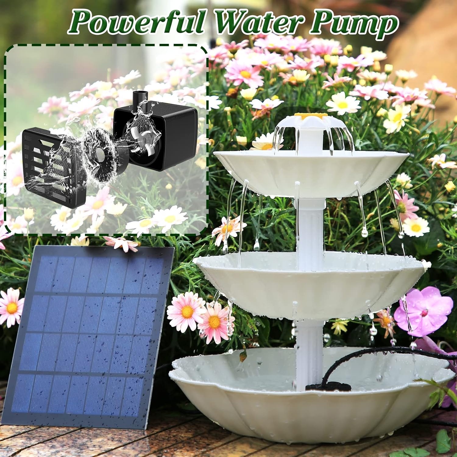 image:imageAISITIN 3Tier Bird Bath with 35 W Detachable Solar Fountain Pump for DIY Pond Suitable for Bird Baths Garden Decoration Bird Feeder Outdoor