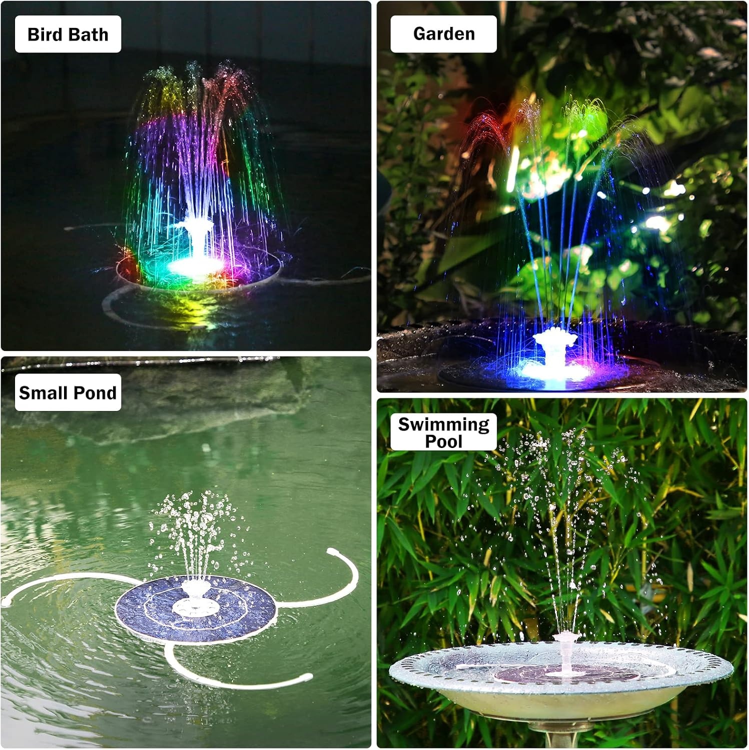 image:imageAISITIN 55W LED Solar Fountain Pump with Colorful Lights amp 3000mAh Battery Solar Bird Bath Fountain Pump with Multiple Nozzle
