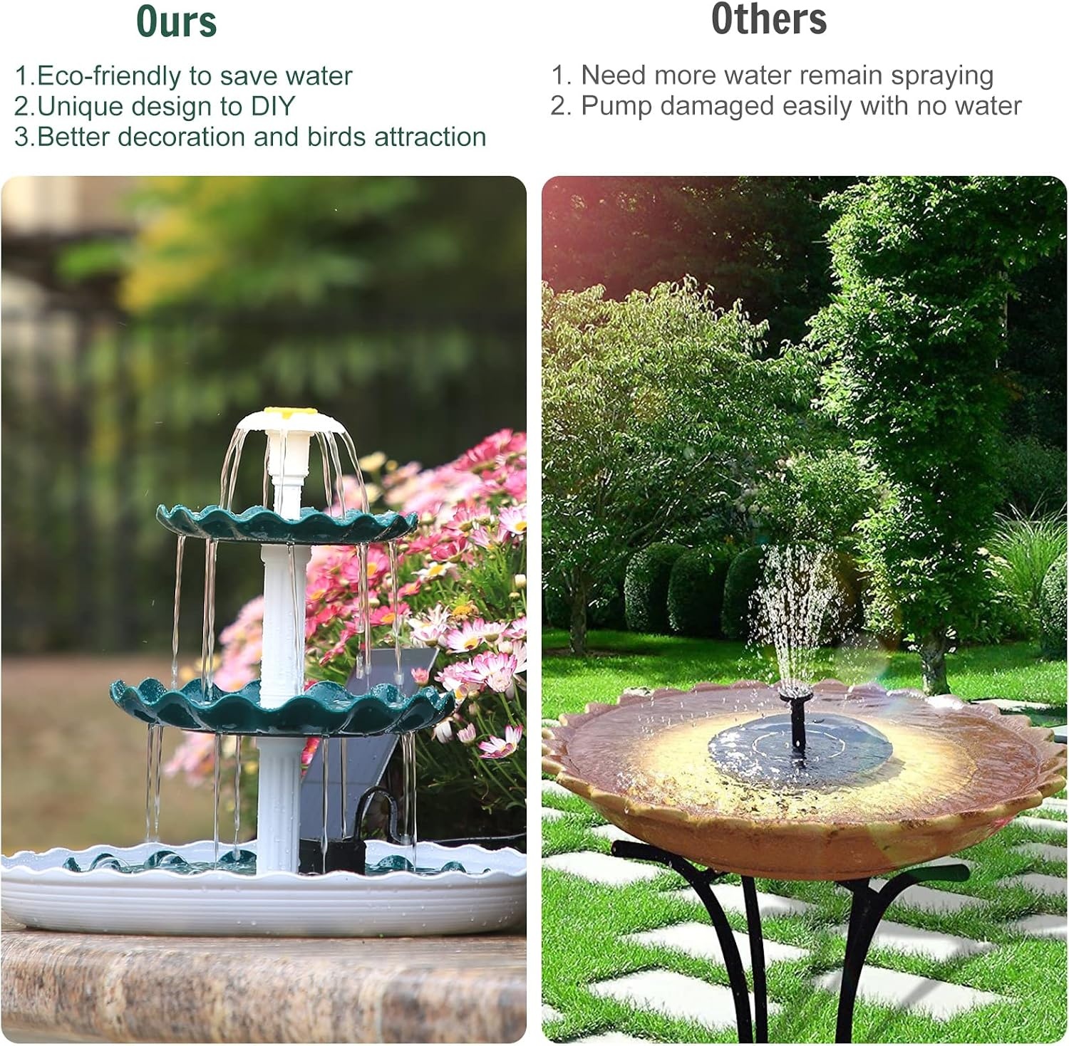 image:imageAISITIN DIY 3 Tiered Bird Bath with 35W Solar Water Pump Solar Fountain Detachable and Suitable for Bird Bath Garden Decoration Outdoor Bird Feeder