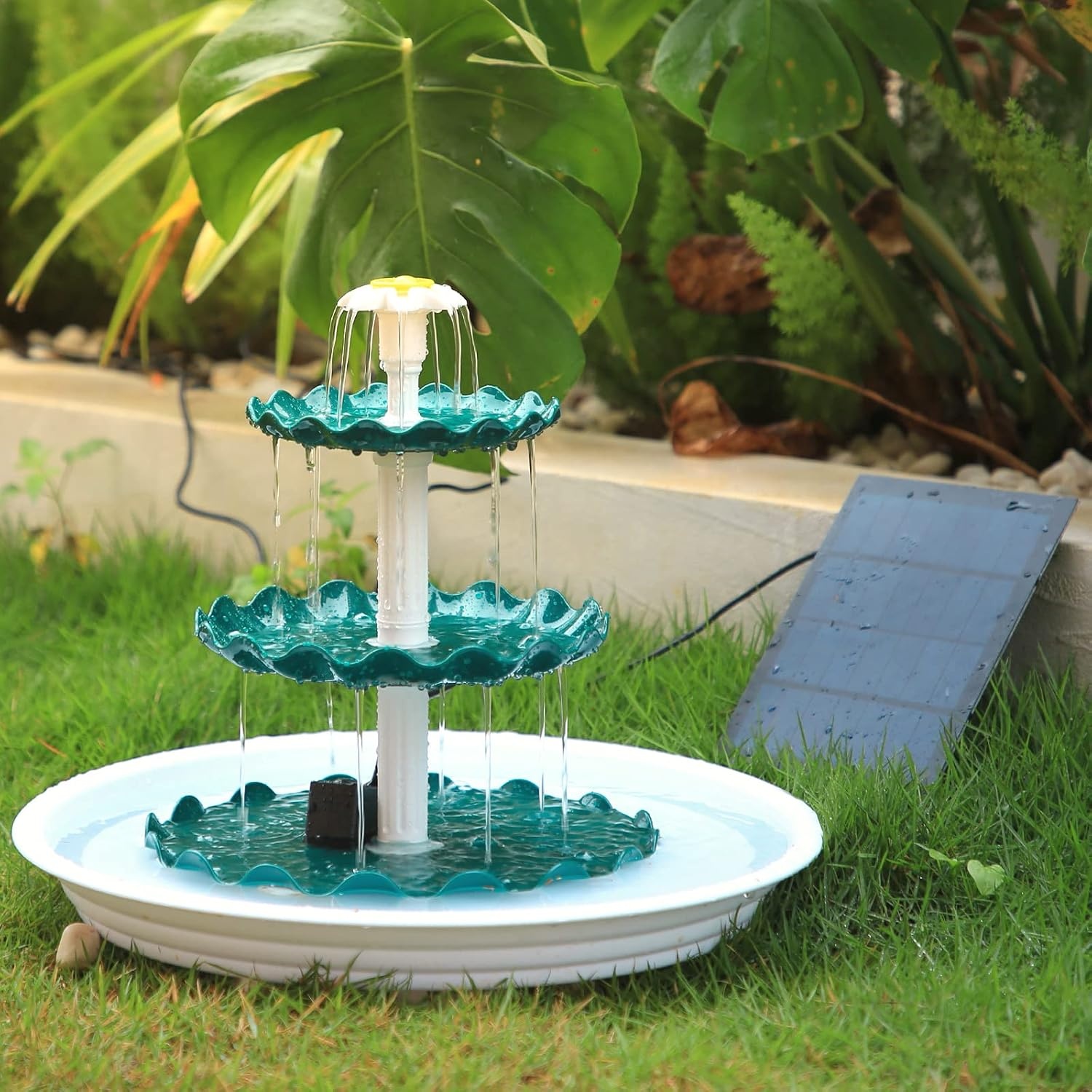 image:imageAISITIN DIY 3 Tiered Bird Bath with 35W Solar Water Pump Solar Fountain Detachable and Suitable for Bird Bath Garden Decoration Outdoor Bird Feeder