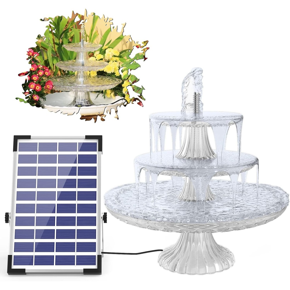 image:imageAISITIN 3 Tiered Bird Bath with 55W Solar Pump DIY Solar Pump Detachable and Suitable for Hummingbird Bird Bath Garden Decoration Outdoor Bird Feeder