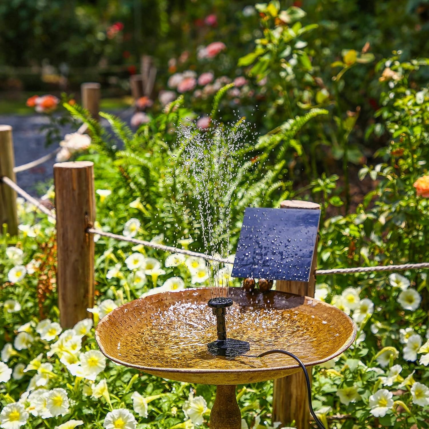 image:imageAISITIN 25W DIY Solar Fountain Pump with 6 Nozzles amp 4ft Flexible Hose Solar Water Pump for Bird Baths Garden Ponds Fish Tanks and Patio Water Features Quick Setup15W 1 Pack