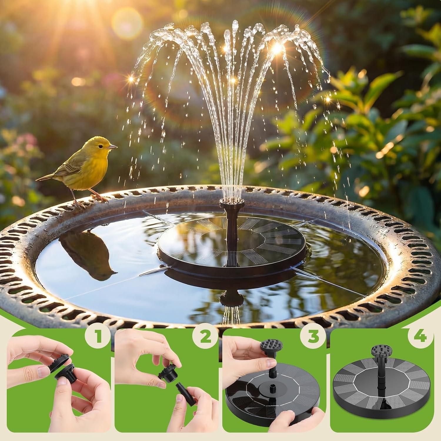 image:imageAISITIN 25W Solar Fountain for Bird Bath with 6 Nozzles 2 Pack Solar Bird Bath Fountain 67 Solar Powered Water Fountain for Garden Ponds Pool Fish Tank Outdoor and AquariumBlack 02