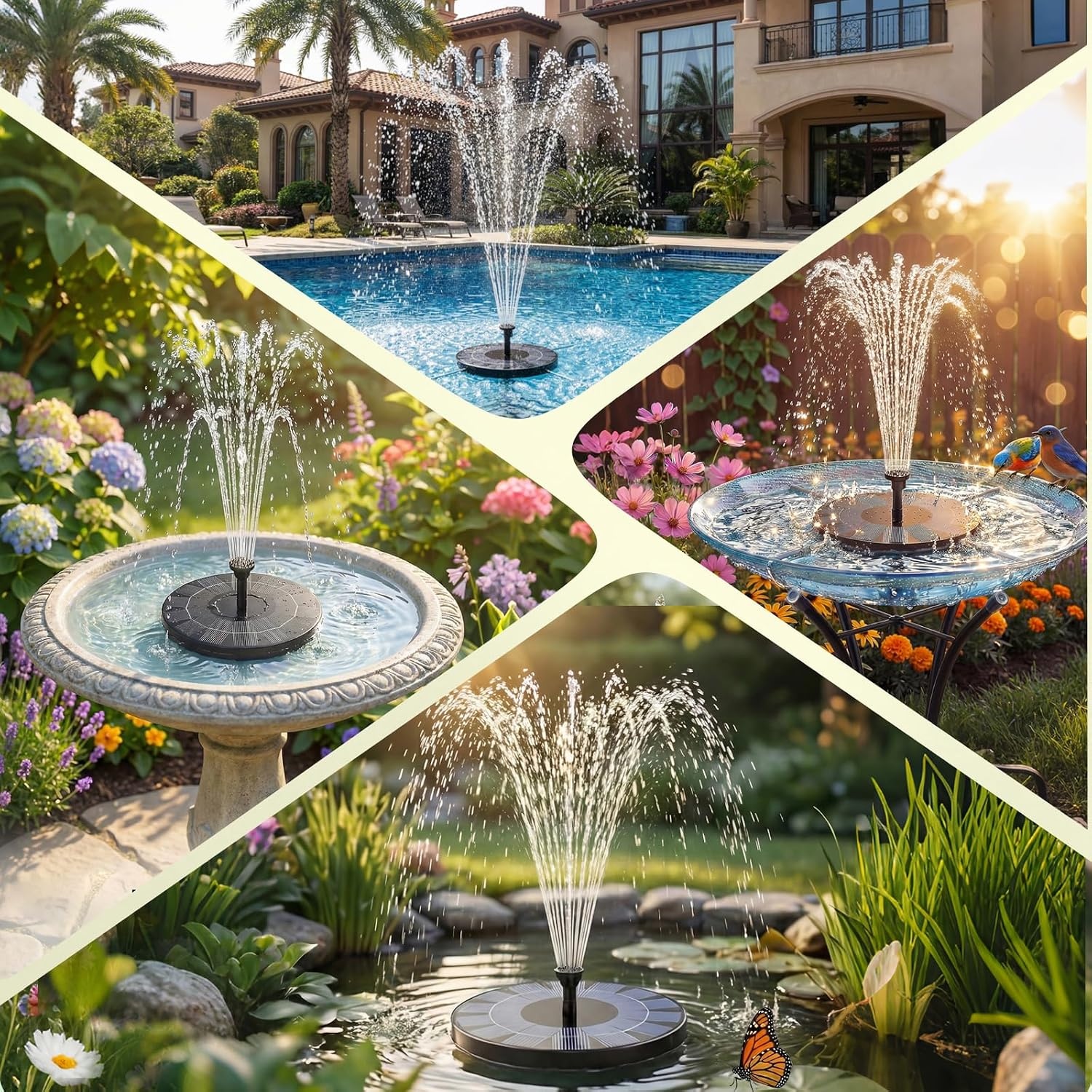 image:imageAISITIN 25W Solar Fountain for Bird Bath with 6 Nozzles 2 Pack Solar Bird Bath Fountain 67 Solar Powered Water Fountain for Garden Ponds Pool Fish Tank Outdoor and AquariumBlack