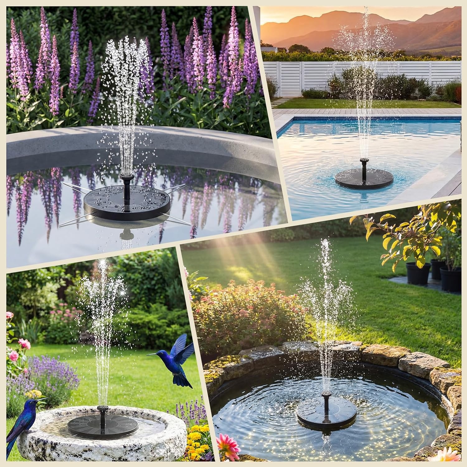 image:imageAISITIN 25W Solar Fountain for Bird Bath with 6 Nozzles 2 Pack Solar Bird Bath Fountain 67 Solar Powered Water Fountain for Garden Ponds Pool Fish Tank Outdoor and AquariumBlack 02