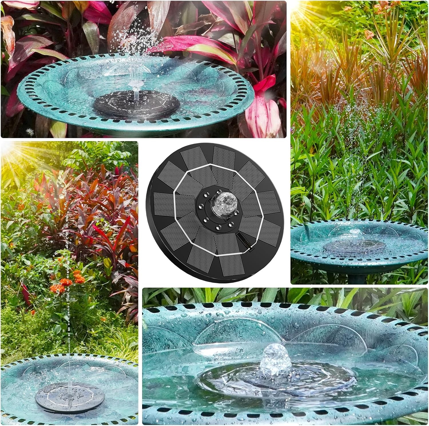 image:imageAISITIN 35W Solar Fountain Pump Builtin 1500mAh Battery with 10 Nozzles Solar Fountain for Bird Bath with 4 Fixer Solar Floating Water Pump Fish Tank Pond Pool Garden and OutdoorBlack Led