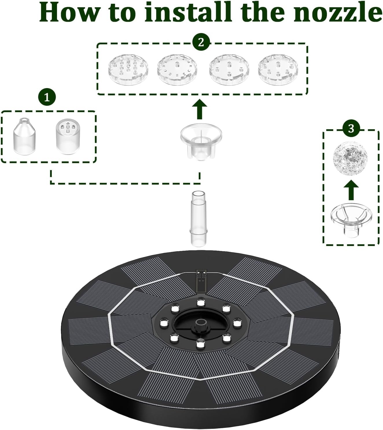 image:imageAISITIN 35W Solar Fountain Pump Builtin 1500mAh Battery with 10 Nozzles Solar Fountain for Bird Bath with 4 Fixer Solar Floating Water Pump Fish Tank Pond Pool Garden and OutdoorBlack Led