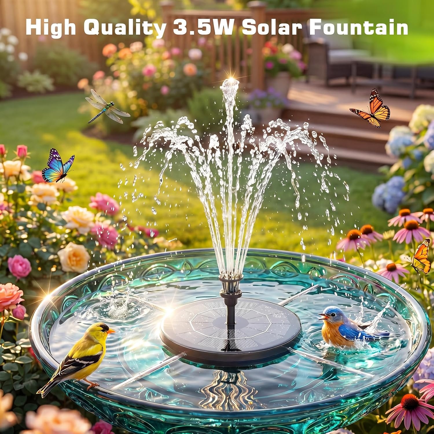 image:imageAISITIN 35W Solar Fountain Pump Builtin 1500mAh Battery with 10 Nozzles Solar Fountain for Bird Bath with 4 Fixer Solar Floating Water Pump Fish Tank Pond Pool Garden and OutdoorBlack