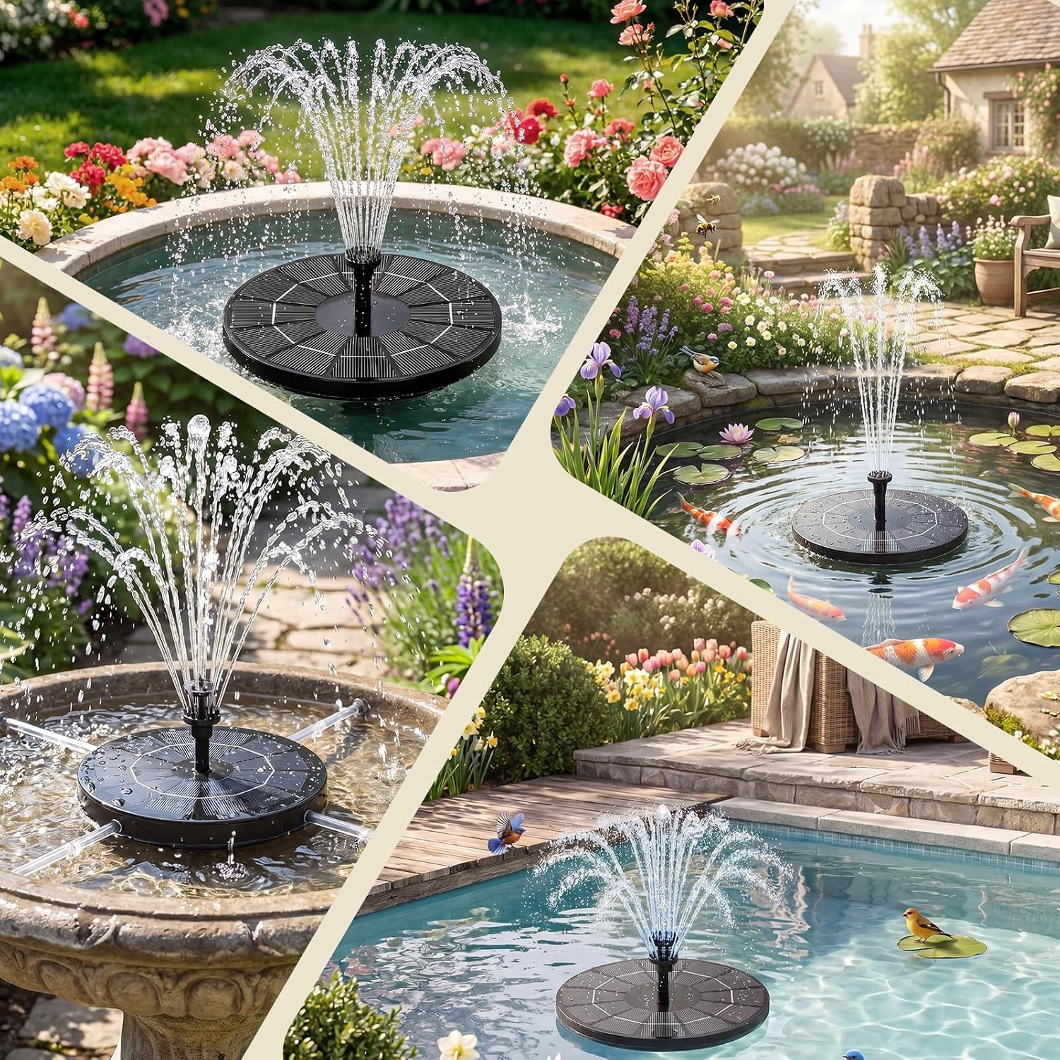 image:imageAISITIN 35W Solar Fountain Pump Builtin 1500mAh Battery with 10 Nozzles Solar Fountain for Bird Bath with 4 Fixer Solar Floating Water Pump Fish Tank Pond Pool Garden and OutdoorBlack