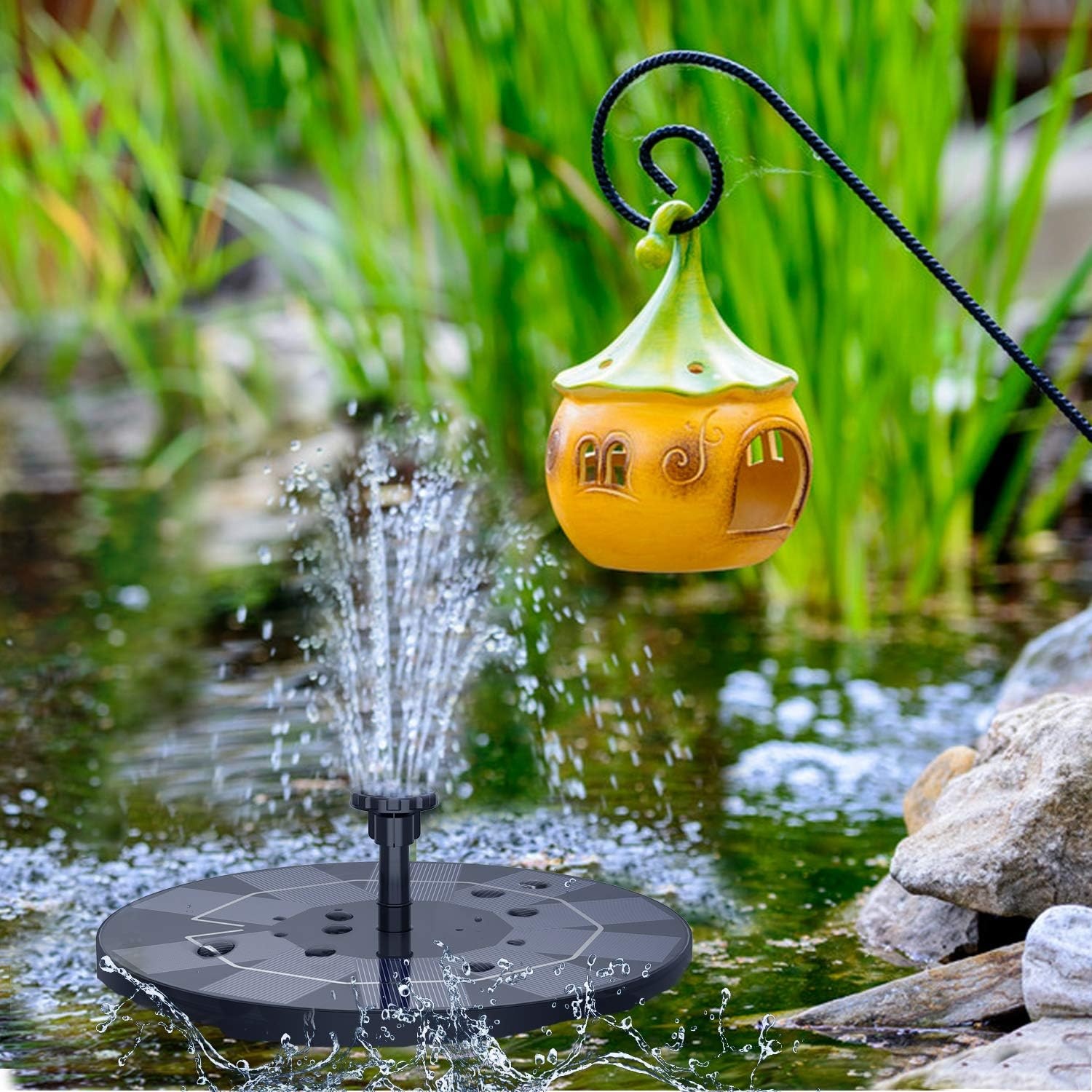image:imageAISITIN 35W Solar Fountain Pump for Bird Bath Separated Design amp 8 Nozzles 3 AntiDrift Brackets Attracting Birds Upgrade Filter Floating DIY Solar Bird Bath Fountain for Garden Fish Tank Pond YardBlack03