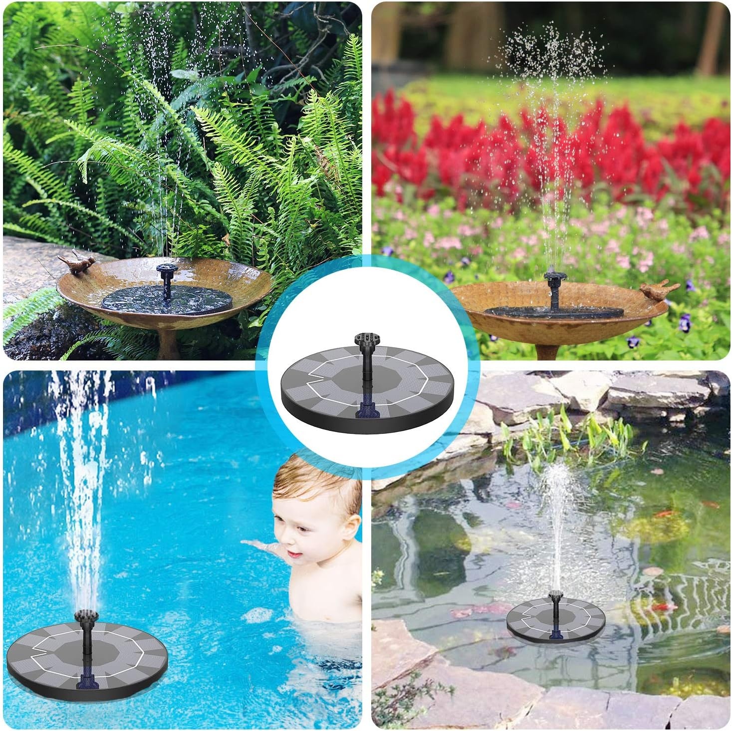 image:imageAISITIN 35W Solar Fountain Pump for Bird Bath Separated Design amp 8 Nozzles 3 AntiDrift Brackets Attracting Birds Upgrade Filter Floating DIY Solar Bird Bath Fountain for Garden Fish Tank Pond YardBlack03