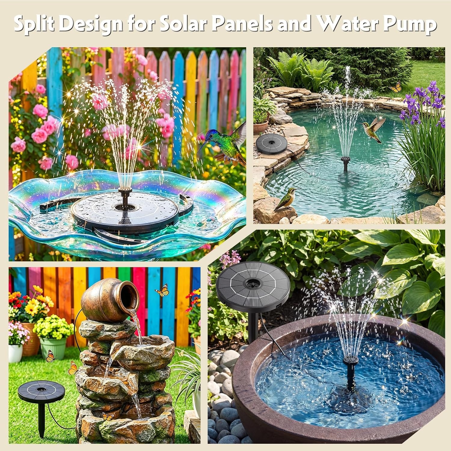image:imageAISITIN 35W Solar Fountain Pump for Bird Bath Separated Design amp 8 Nozzles 3 AntiDrift Brackets Attracting Birds Upgrade Filter Floating DIY Solar Bird Bath Fountain for Garden Fish Tank Pond YardBlack02