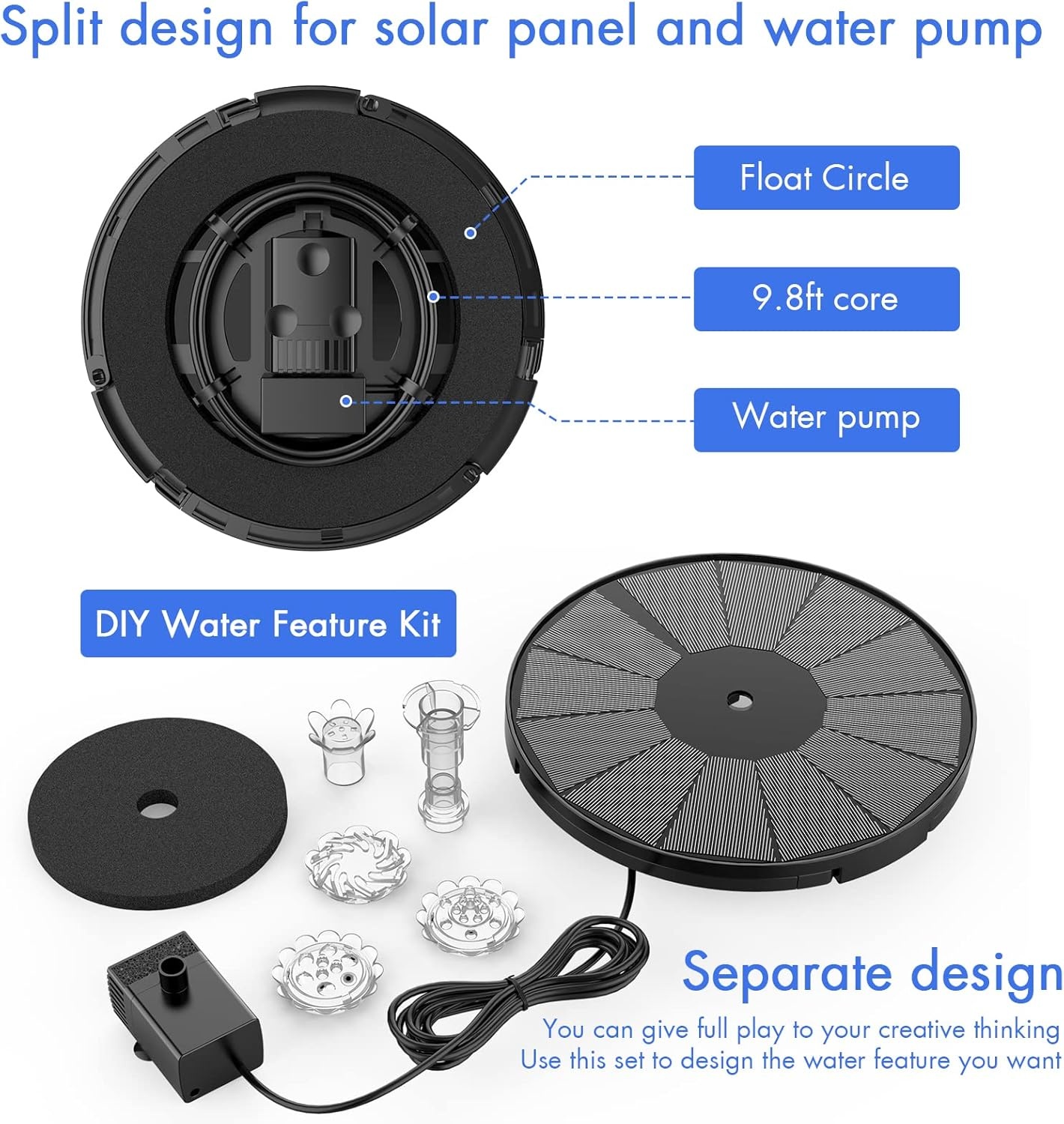 image:imageAISITIN 35W Solar Fountain Pump for Bird Bath Separated Design amp 8 Nozzles 3 AntiDrift Brackets Attracting Birds Upgrade Filter Floating DIY Solar Bird Bath Fountain for Garden Fish Tank Pond YardBlack