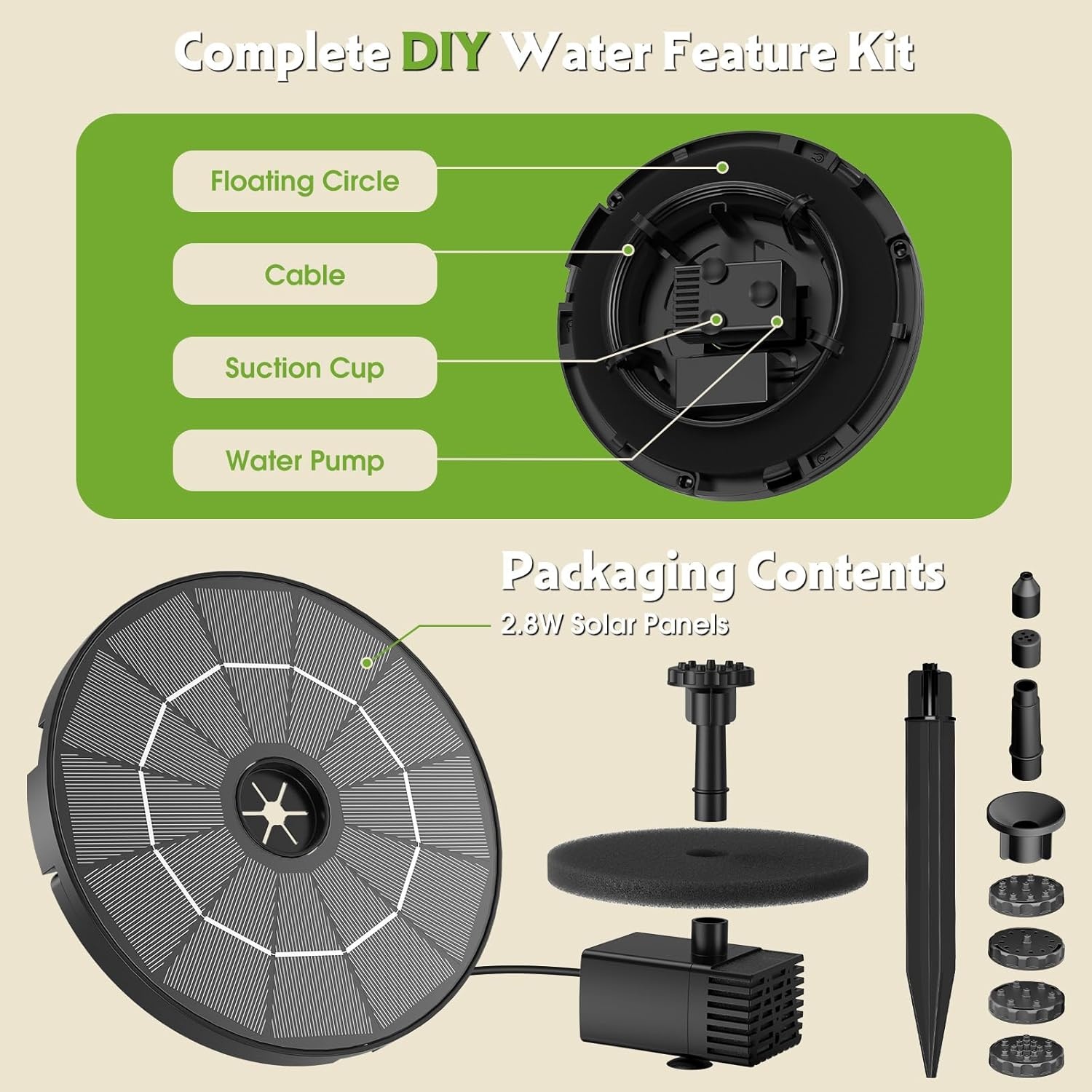 image:imageAISITIN 35W Solar Fountain Pump for Bird Bath Separated Design amp 8 Nozzles 3 AntiDrift Brackets Attracting Birds Upgrade Filter Floating DIY Solar Bird Bath Fountain for Garden Fish Tank Pond YardBlack02