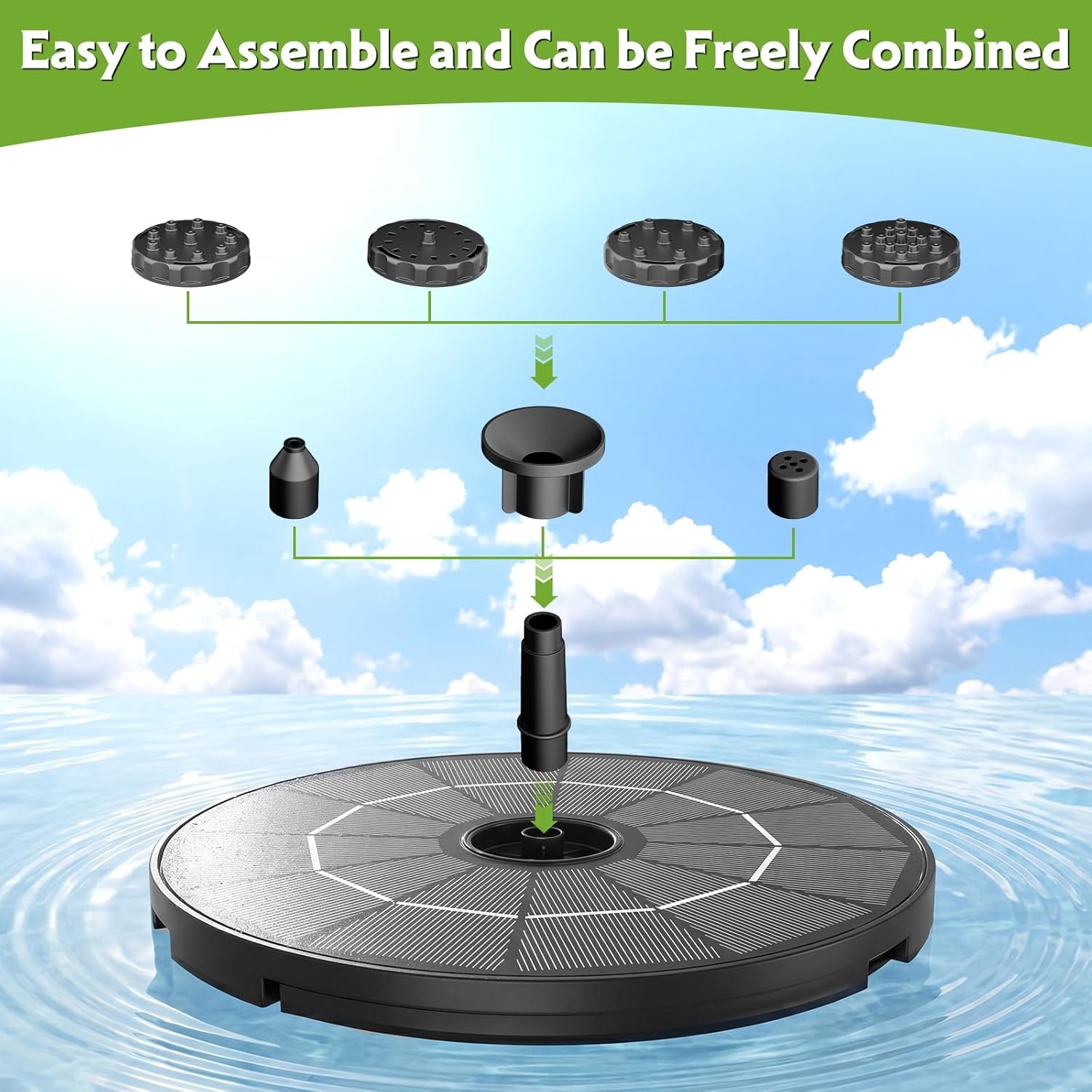 image:imageAISITIN 35W Solar Fountain Pump for Bird Bath Separated Design amp 8 Nozzles 3 AntiDrift Brackets Attracting Birds Upgrade Filter Floating DIY Solar Bird Bath Fountain for Garden Fish Tank Pond YardBlack02