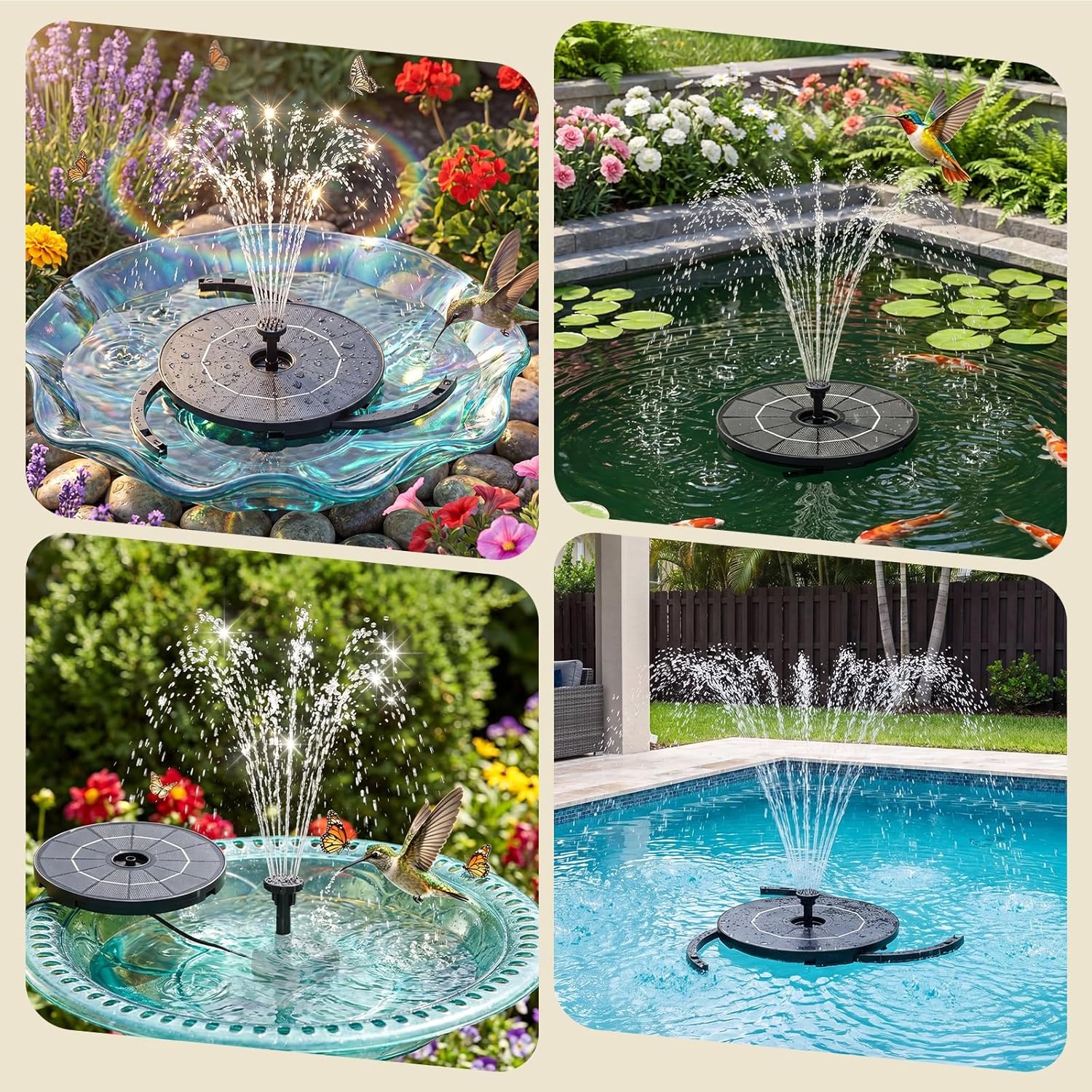 image:imageAISITIN 35W Solar Fountain Pump for Bird Bath Separated Design amp 8 Nozzles 3 AntiDrift Brackets Attracting Birds Upgrade Filter Floating DIY Solar Bird Bath Fountain for Garden Fish Tank Pond YardBlack02