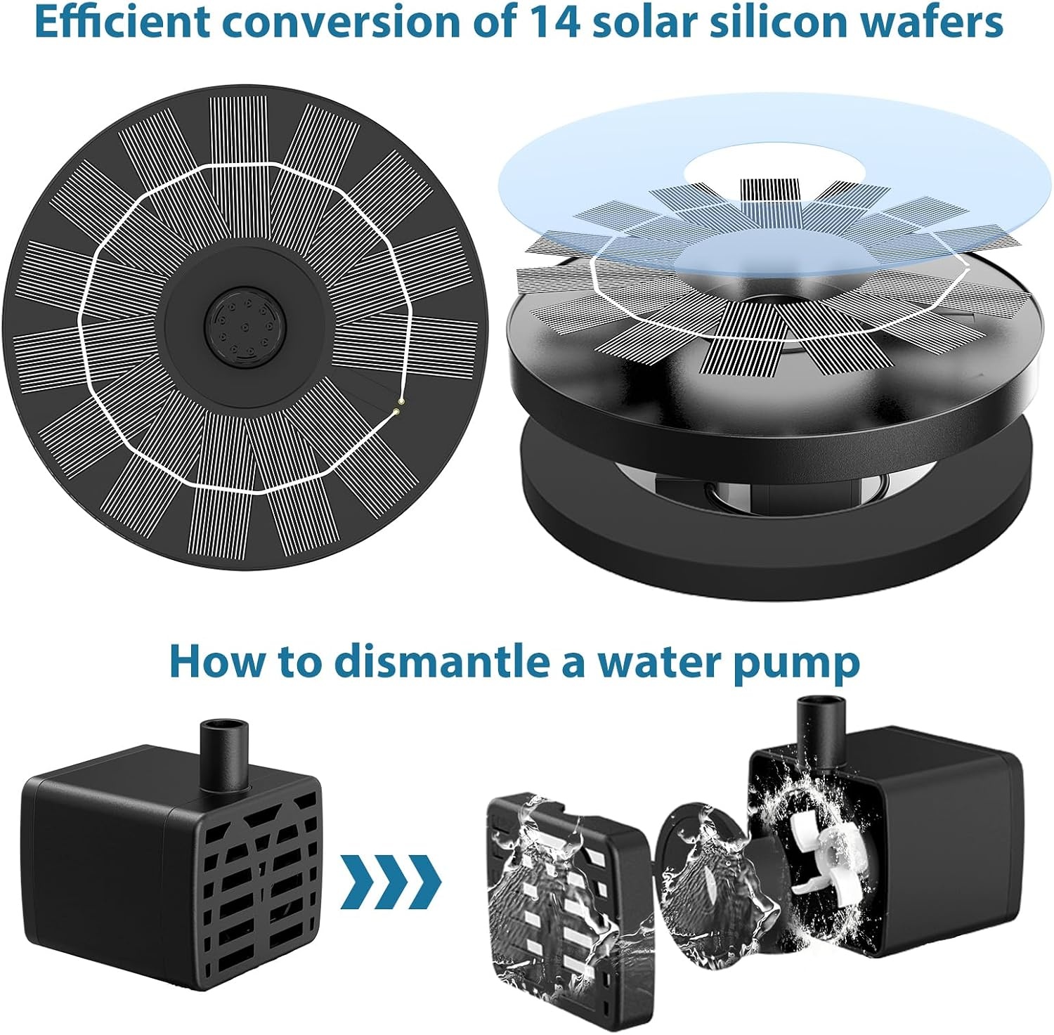 image:imageAISITIN 35W Solar Fountain with 6 Nozzles amp 4 Fixer Solar Water Fountain for Bird Baths Garden Decoration Swimming Pool Ponds Fish Tank and Aquarium35W