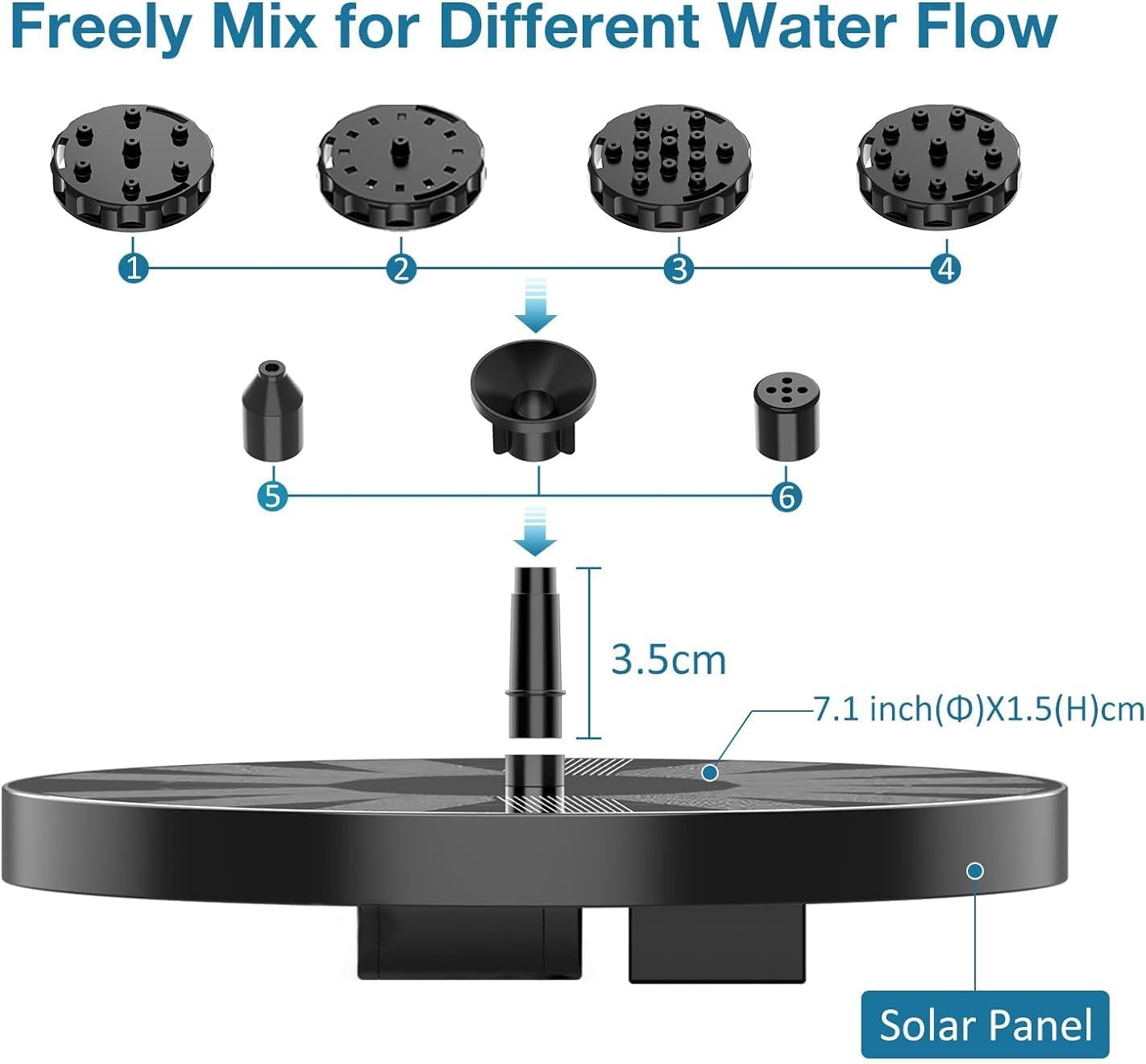 image:imageAISITIN 35W Solar Fountain with 6 Nozzles amp 4 Fixer Solar Water Fountain for Bird Baths Garden Decoration Swimming Pool Ponds Fish Tank and Aquarium35W
