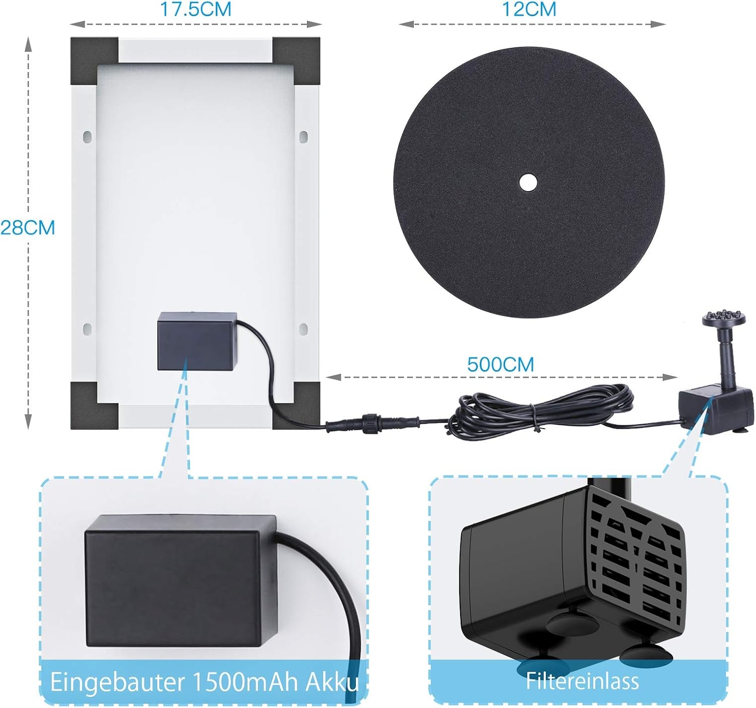 image:imageAISITIN 55W Solar Fountain Pump Builtin 1500mAh Battery 6 Nozzles 164 ft Cord Silver Submersible Solar Powered Stainless Steel Outdoor Water Pump Bird Bath Fish Tank Pond Garden
