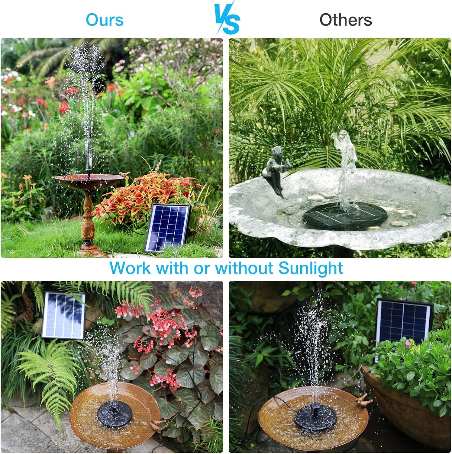 image:imageAISITIN 65W Solar Fountain Pump with Battery Backup 1500mAh amp 6 Nozzles Works Normally on Cloudy Days Auto Poweroff Protection DIY Design Solar Water Pump for Bird Bath Garden Pond Fish Tank65W