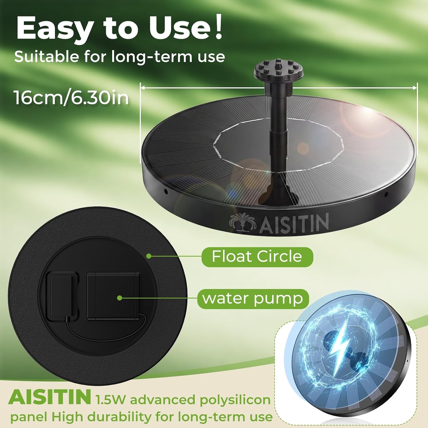image:imageAISITIN Solar Fountain Pump with 6 Nozzles amp 4 Fixer Solar Powered Floating Water Fountain Pump for Bird Bath Pond Pool Garden Fish Tank and Outdoor1