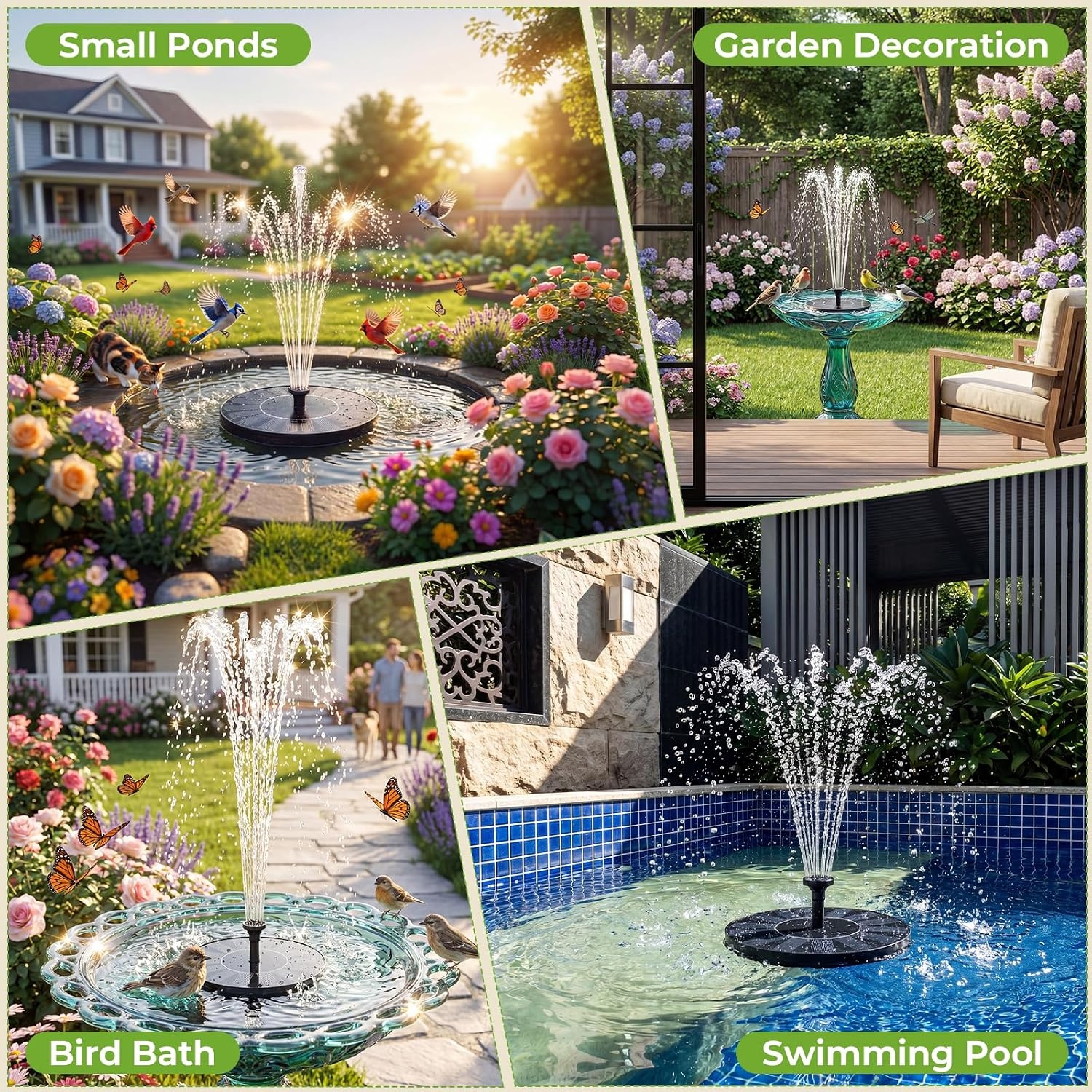 image:imageAISITIN Solar Fountain Pump with 6 Nozzles amp 4 Fixer Solar Powered Floating Water Fountain Pump for Bird Bath Pond Pool Garden Fish Tank and Outdoor1