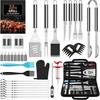 AISITIN 35Pcs BBQ Grill Grilling Accessories Tools Set, Premium Barbecue Tool Set with Thermometer, Steel Fork, Stainless Steel Tongs and Spatula, Meat Injector, Grill Mat, BBQ Tools for Grill Outdoor