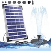 AISITIN 5.5W Solar Fountain Pump, Built-in 1500mAh Battery, 6 Nozzles, 16.4 ft Cord, Silver, Submersible, Solar Powered, Stainless Steel, Outdoor Water Pump, Bird Bath, Fish Tank, Pond, Garden