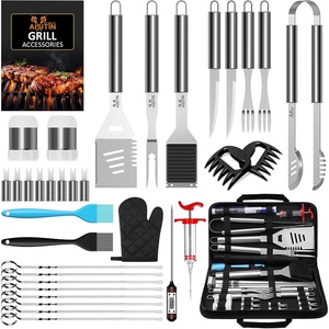 AISITIN 35Pcs BBQ Grill Grilling Accessories Tools Set, Premium Barbecue Tool Set with Thermometer, Steel Fork, Stainless Steel Tongs and Spatula, Meat Injector, Grill Mat, BBQ Tools for Grill Outdoor
