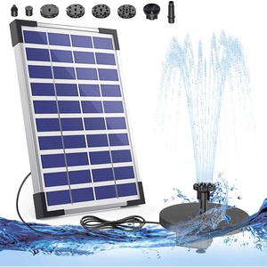 AISITIN 5.5W Solar Fountain Pump, Built-in 1500mAh Battery, 6 Nozzles, 16.4 ft Cord, Silver, Submersible, Solar Powered, Stainless Steel, Outdoor Water Pump, Bird Bath, Fish Tank, Pond, Garden